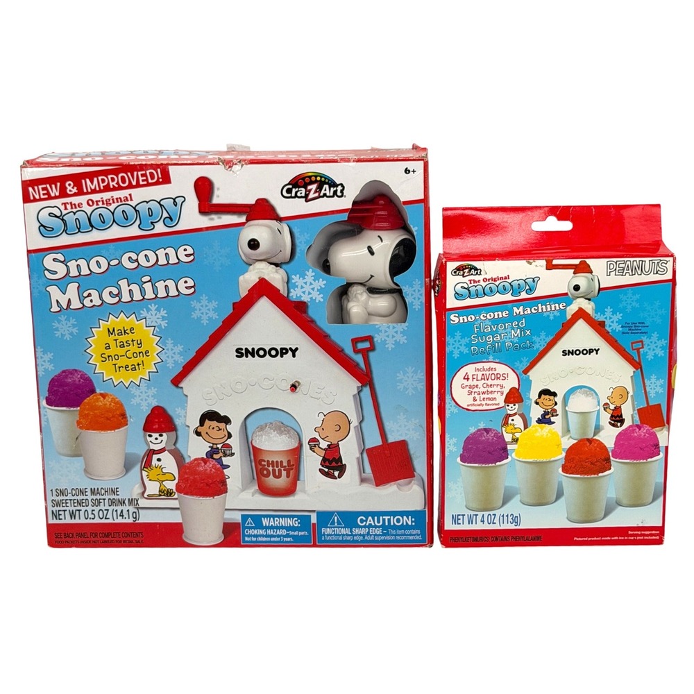 Cra-Z-Art Peanuts Snoopy Sno-cone Machine with 4-Flavor Refill Pack Set NEW